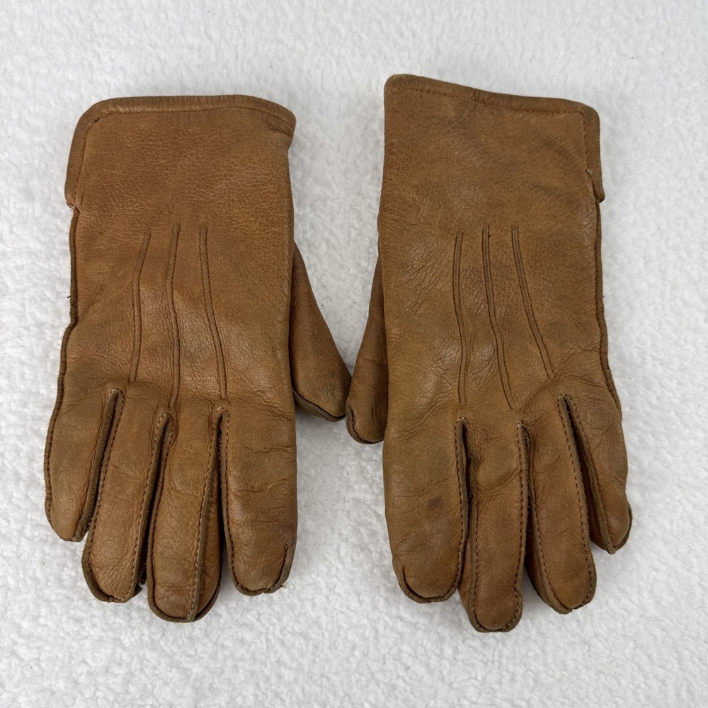 Vtg LL Bean Womens Tan Deerskin Gloves Sta-Soft Rabbit Fur Lined Small-Med